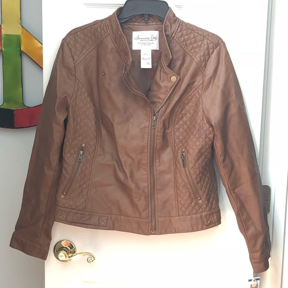 American Rag Jackets & Blazers - *AMERICAN RAG Brown Faux Leather Moto Jacket- XL*